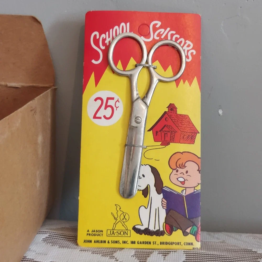 Vintage Ja-Son Steel School Scissors Original Card & Box No 643-4C Bridgeport CT